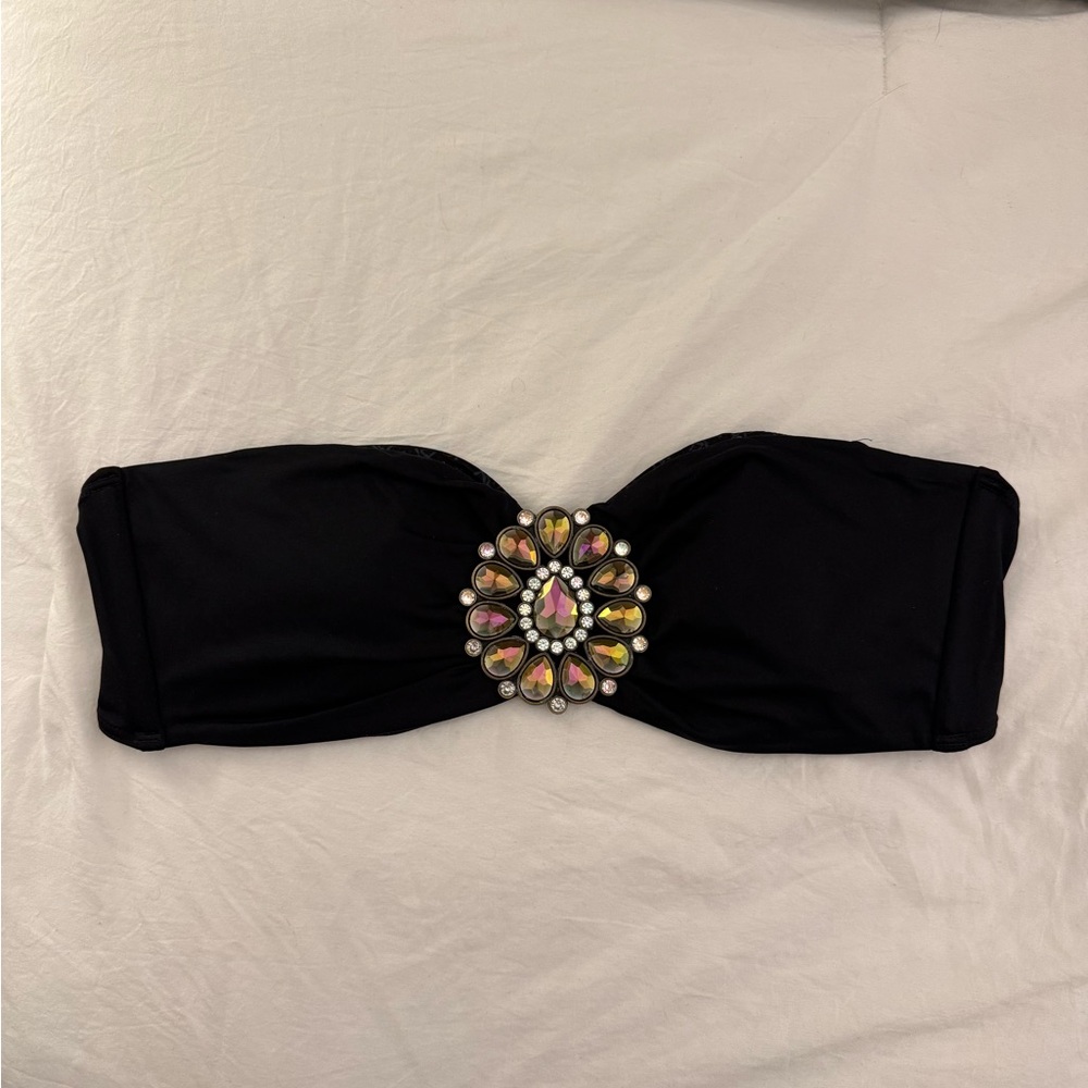 Victoria's Secret Black Strapless Bandeau Bikini Top with Jewel Accent